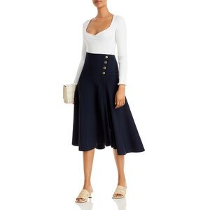3.1 Philip Lim Tech Milano Flared Midi Skirt Size Medium Navy Blue NWT